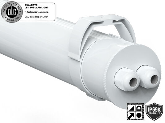 0.6 मीटर 20W IP69K IK10 TB7 LED ट्यूबुलर लाइट जिसमें 3 या 5 वायर-थ्रू लिंक करने योग्य DIP स्विच करने योग्य पावर/3CCT/3-फेज परिवर्तन