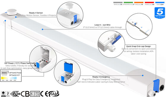 D4 एलईडी नमी-प्रूफ लैंप 160LPW रेडी 4 इमरजेंसी 4W@3HRS प्लग एंड प्ले रखरखाव में आसान के साथ