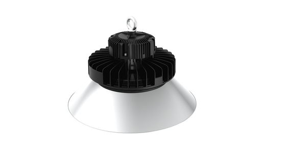 डुअलरे डाई कास्टिंग एल्युमिनियम 150W UFO LED हाई बे लाइट फिक्स्चर व्हाइट पीसी कवर