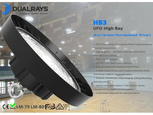 अच्छा गर्मी अपव्यय यूएफओ हाई बे लाइट बेल 100W 140LPW IP65 50000 घंटे का जीवन काल
