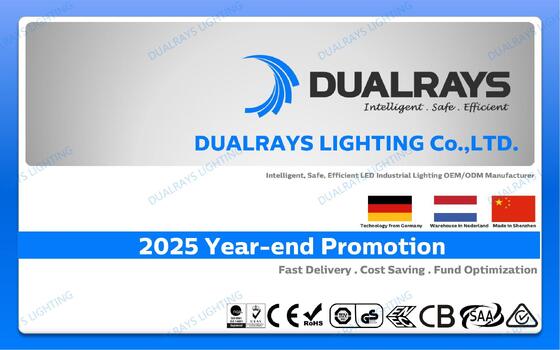 DUALRAYS यूरोप स्टॉकिंग यूएफओ हाई बे लैंप शिपमेंट सीधे नीदरलैंड के लिए तेजी से और स्थानीय बिक्री के बाद सेवा